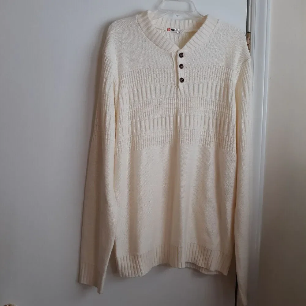 Men's Ivory Long Sleeve Henley Style Pullover Sweater Size XL Lightweight - Picture 3 of 7